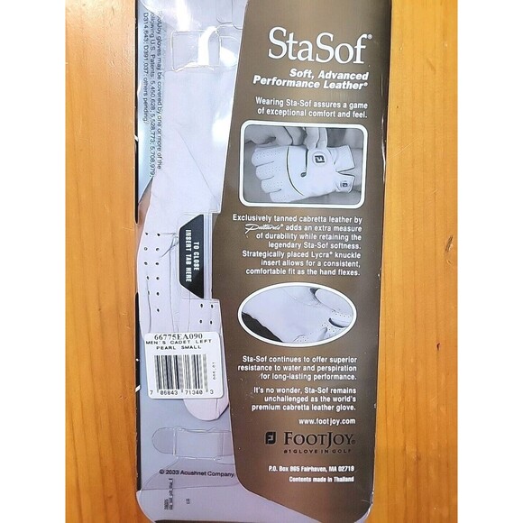 FJ Footjoy StaSof Leather Golf Gloves Men’s Cadet SMALL LEFT Pearl White NEW - Picture 4 of 5